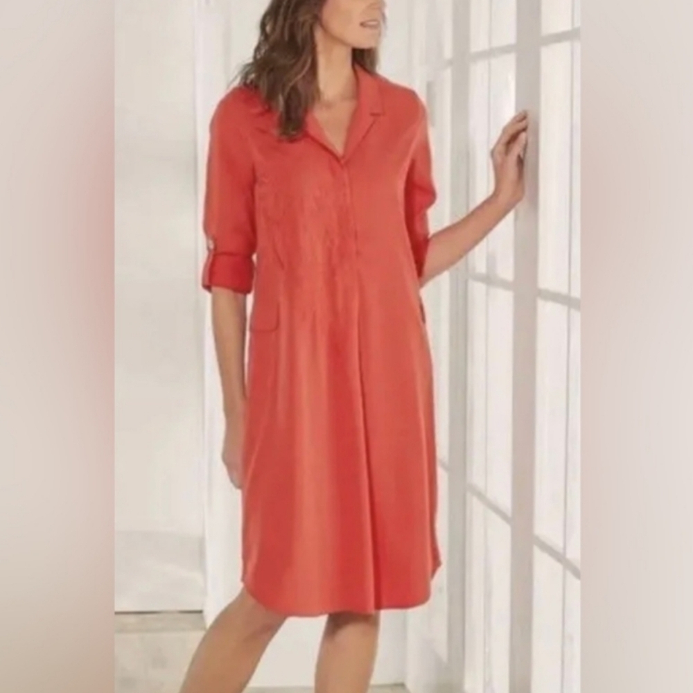 Soft Surroundings embroidered cargo pockets shirt dress size medium